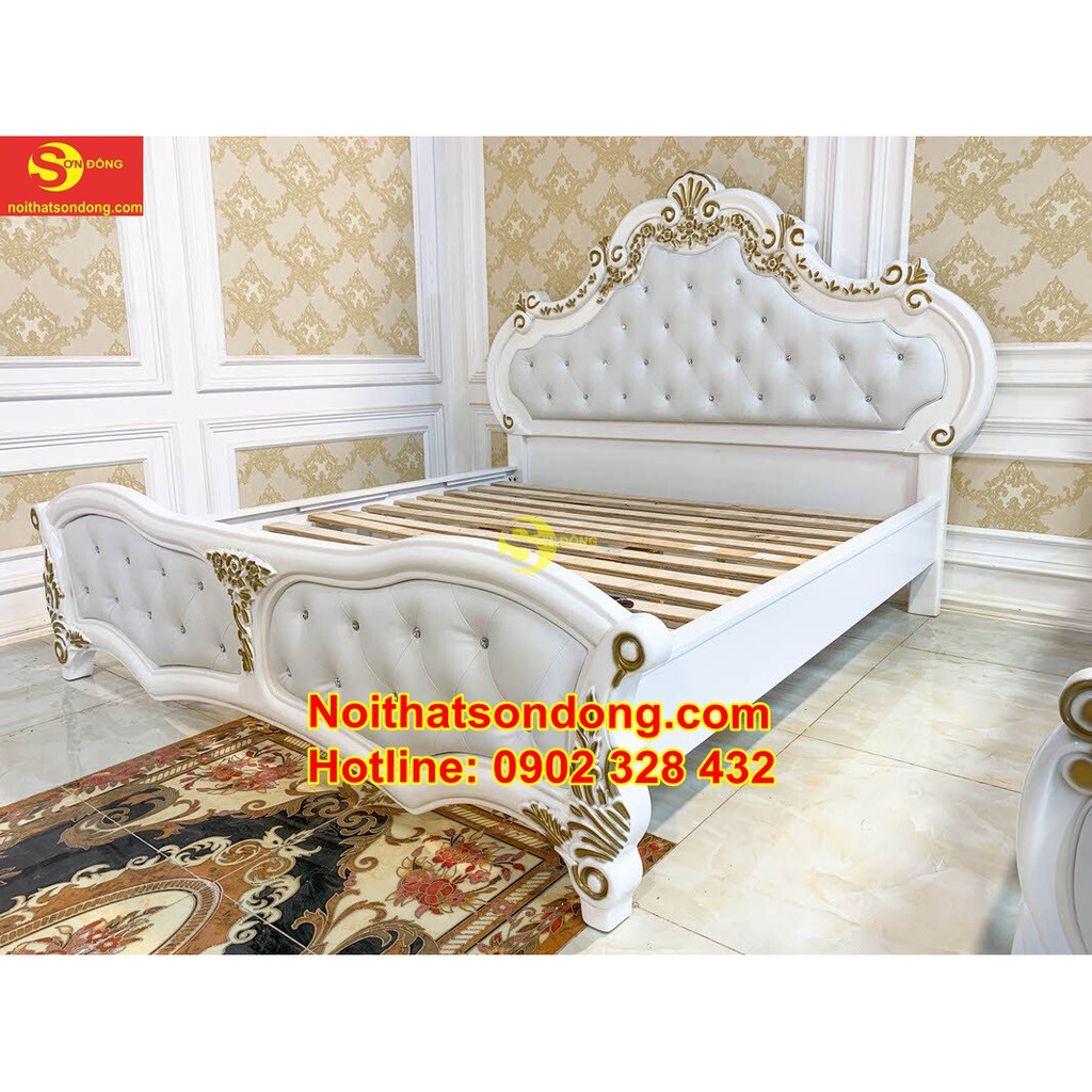 Giường ngủ hoàng gia tân cổ điển bọc nệm 1m8 – FUGN038