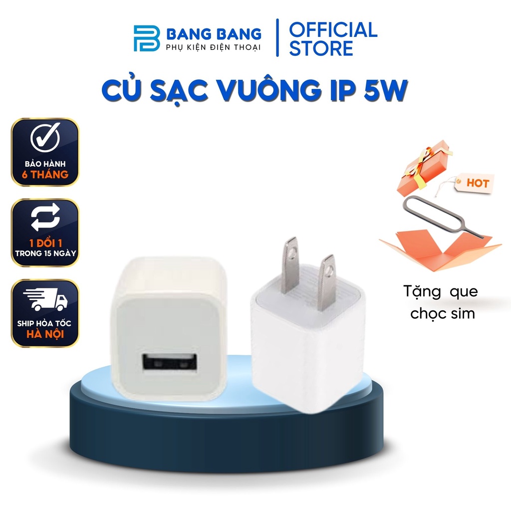 Củ sạc điện thoại vuông cốc sạc nhanh IP, Cục sạc IP giá rẻ - Bảo hành 6 tháng