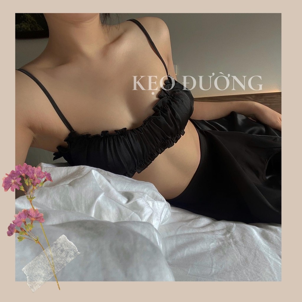 Áo croptop nữ kiểu 2 dây sợi bún dún ngực ôm body lụa satin màu trơn, phong cách hàn quốc sexy quyến rũ shop Kẹo Đường | BigBuy360 - bigbuy360.vn