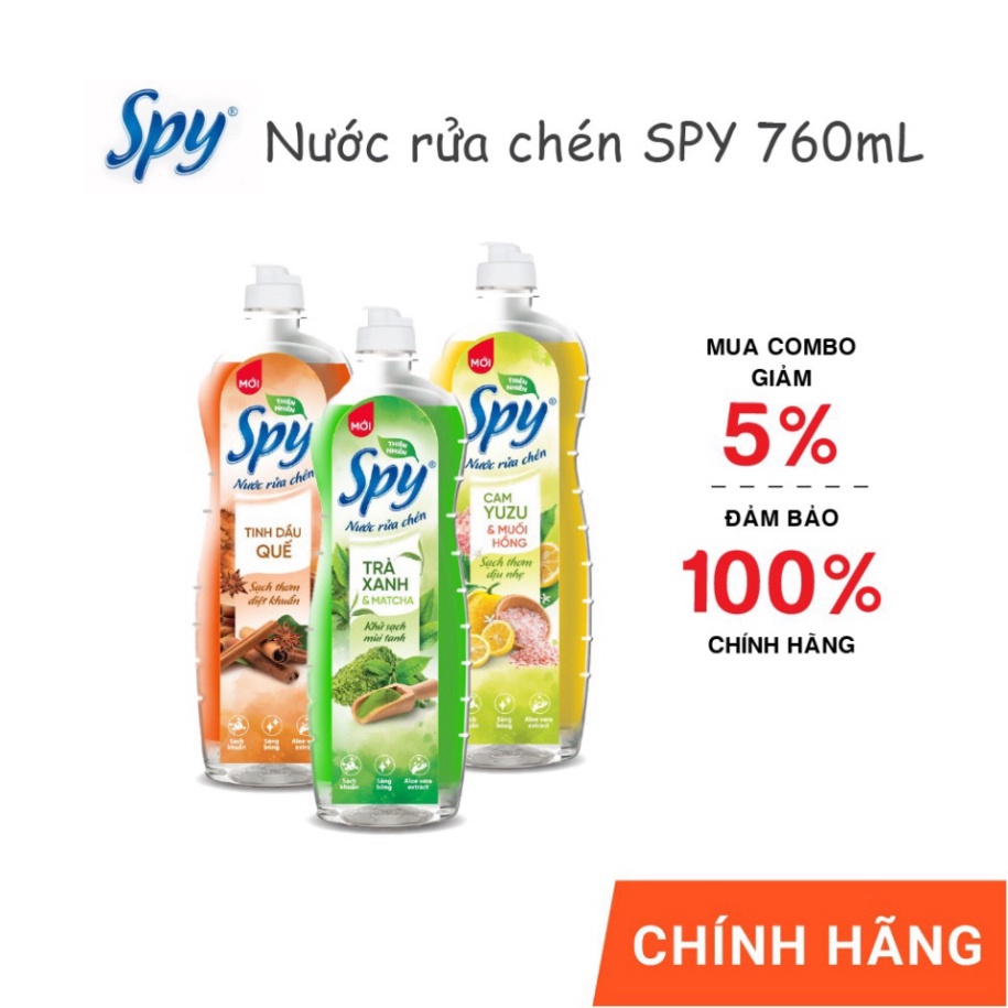 Nước rửa chén SPY 760ml nước rửa chén 3 mùi hương cam trà quế thành phần từ thiên nhiên an toàn tuyệt đối với sức khỏe