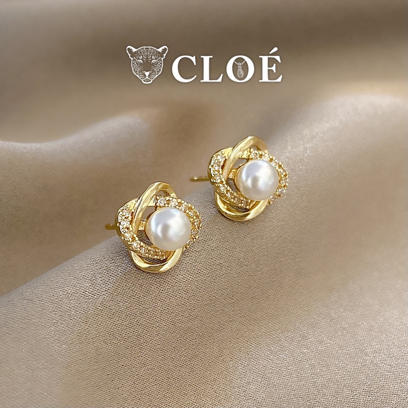 Bông tai nữ ngọc trai nhân tạo viền xoắn khuyên tai nữ đính đá phụ kiện trang sức Cloe Accessories 3277