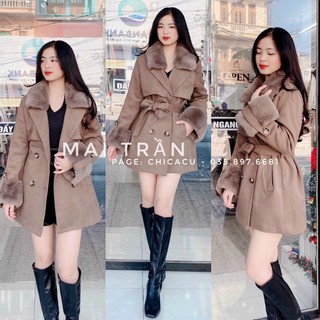 Áo khoác dạ cổ lông Quảng Châu cao cấp