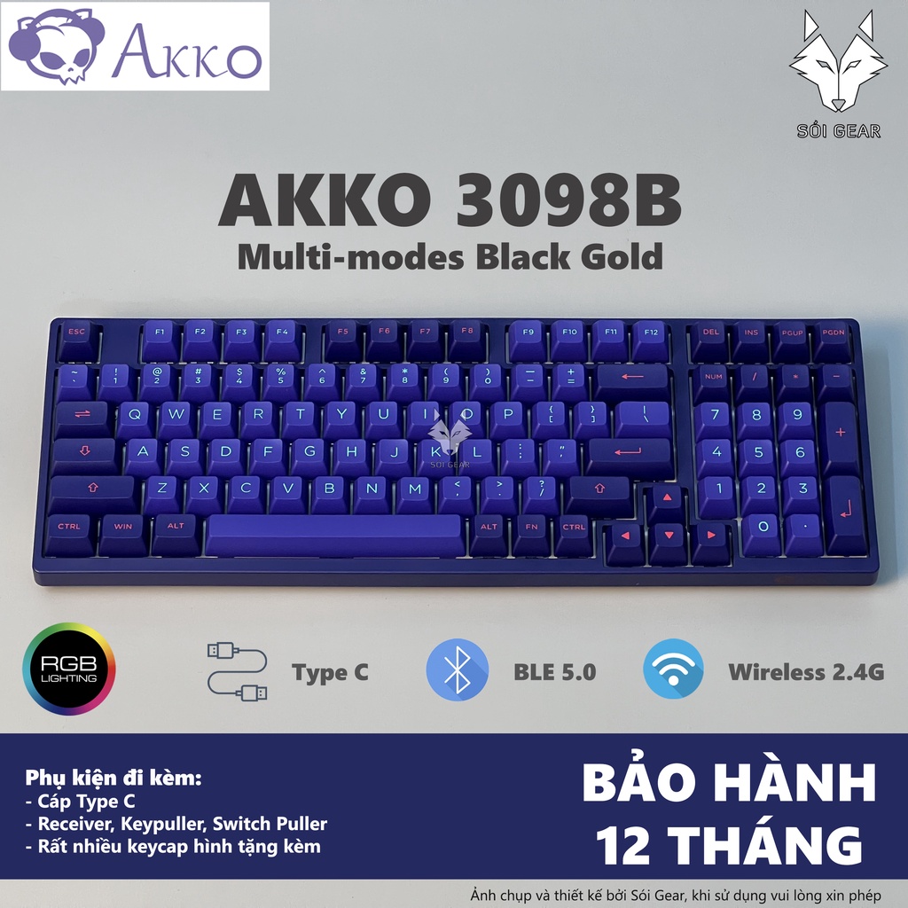 Bàn phím cơ không dây AKKO 3098B Multi-modes Neon