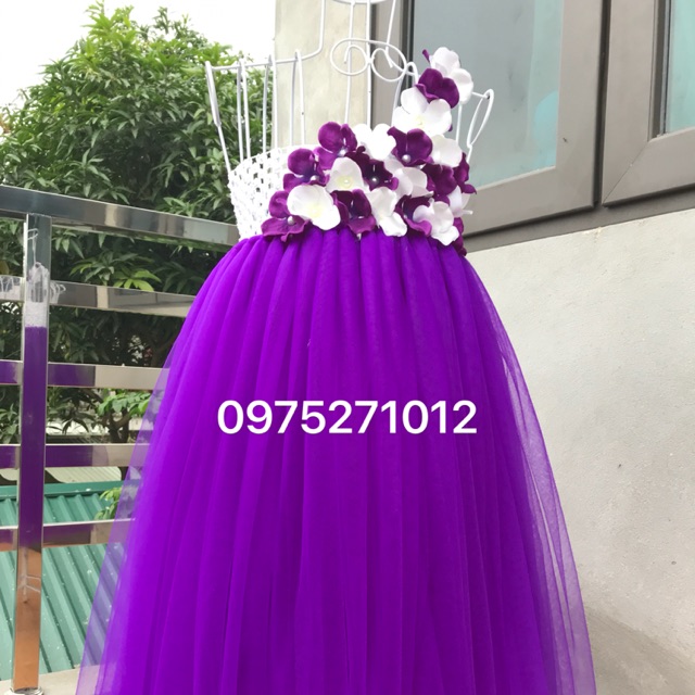 Đầm tutu cho bé ❤️FREESHIP❤️ Đầm tím đính hoa tú cầu trắng tím 1 quai