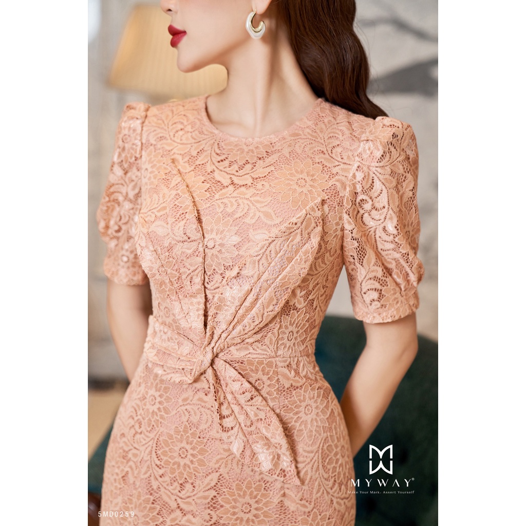 Đầm ren Nữ Dự Tiệc Công Sở MY WAY Dáng Bút Chì Sang Trọng 5MD0259 Be1