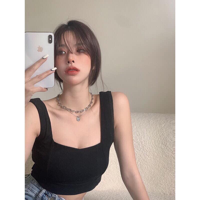 A013 Áo hai dây dây to croptop dáng ôm body sexy Ulzzang năng động, áo crt hai dây đen trắng sát nách trẻ trung Hàn Quốc