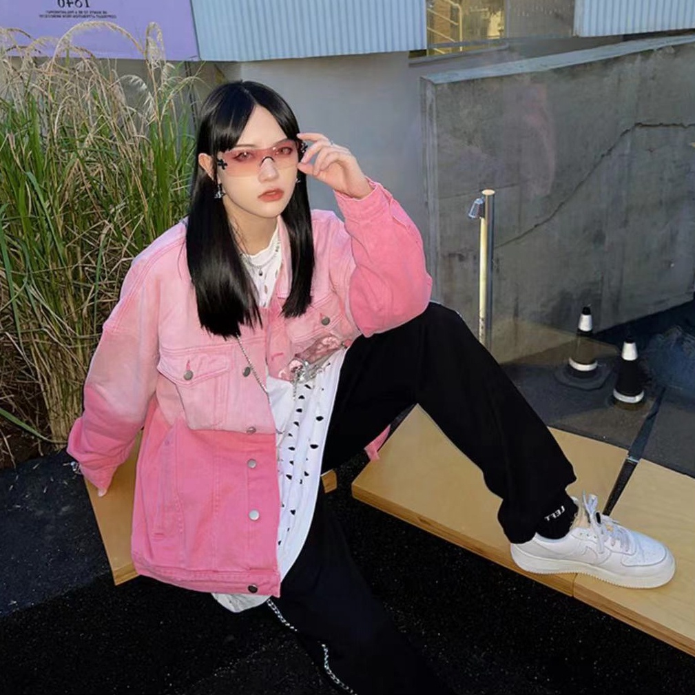 Áo Khoác Denim Dáng Rộng Màu Nhuộm Gradient Thời Trang Thu Đông Cho Nữ