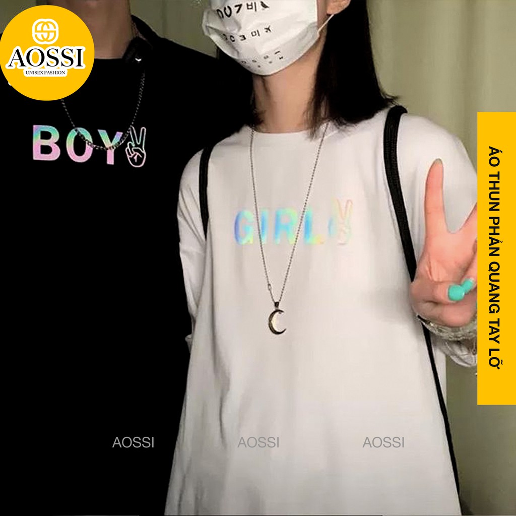 Áo thun Tay lỡ Unisex phản quang AOSSI áo phông form rộng - BOY & GIRL | BigBuy360 - bigbuy360.vn
