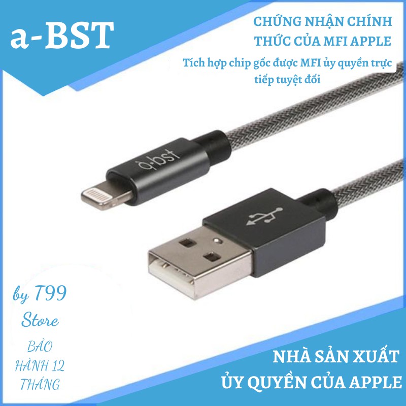 CÁP SẠC CAO CẤP CHỨNG NHẬN MFI LIGHTNING 1M A-BST002-G VỎ NHÔM THÉP SIÊU BỀN - LÕI CHỐNG NHIỄU - BH 12 THÁNG