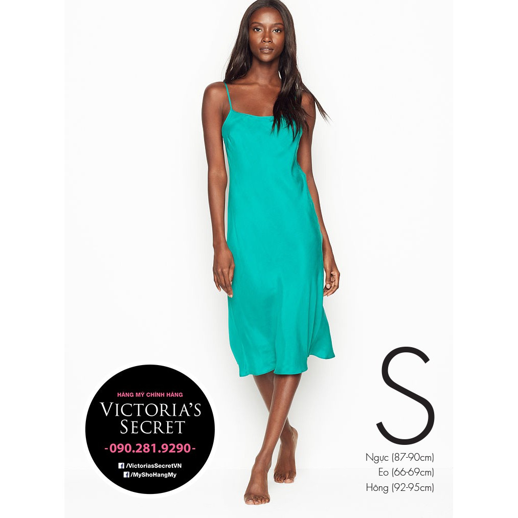 (Sleep S) - Đầm gợi cảm xanh ngọc 2 dây, hở lưng sexy - Cupro Slip Dress, Royal Peacock - Victoria's Secret USA