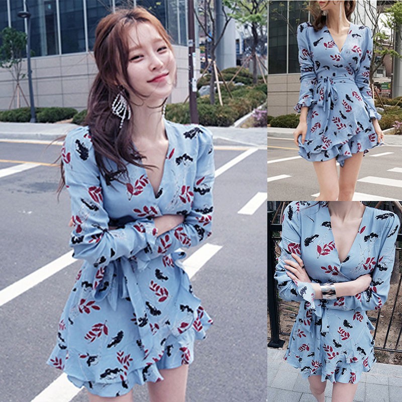 Đầm hoa sơ mi tay dài dáng ôm Emilyshop