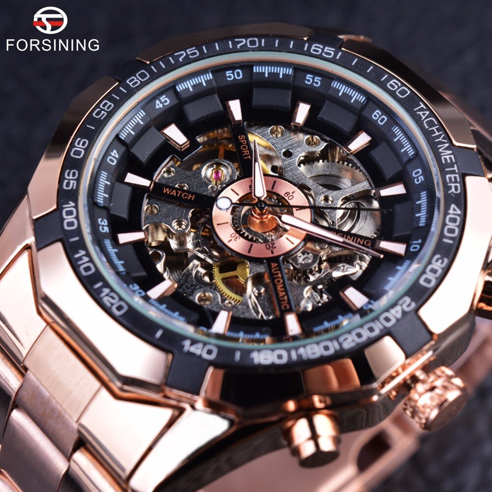 FORSINING Đồng Hồ Cơ Lộ Máy Tự Động Sang Trọng Màu Vàng Hồng Dành Cho Nam