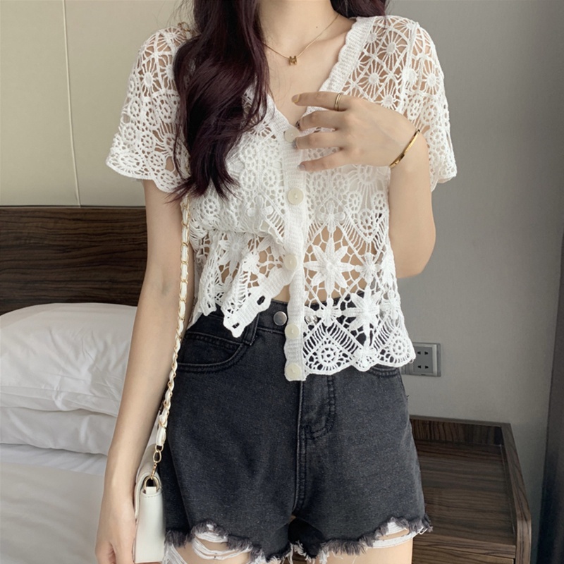 Áo Khoác Cardigan Ngắn Tay Phối Ren Phong Cách Vintage Cho Nữ