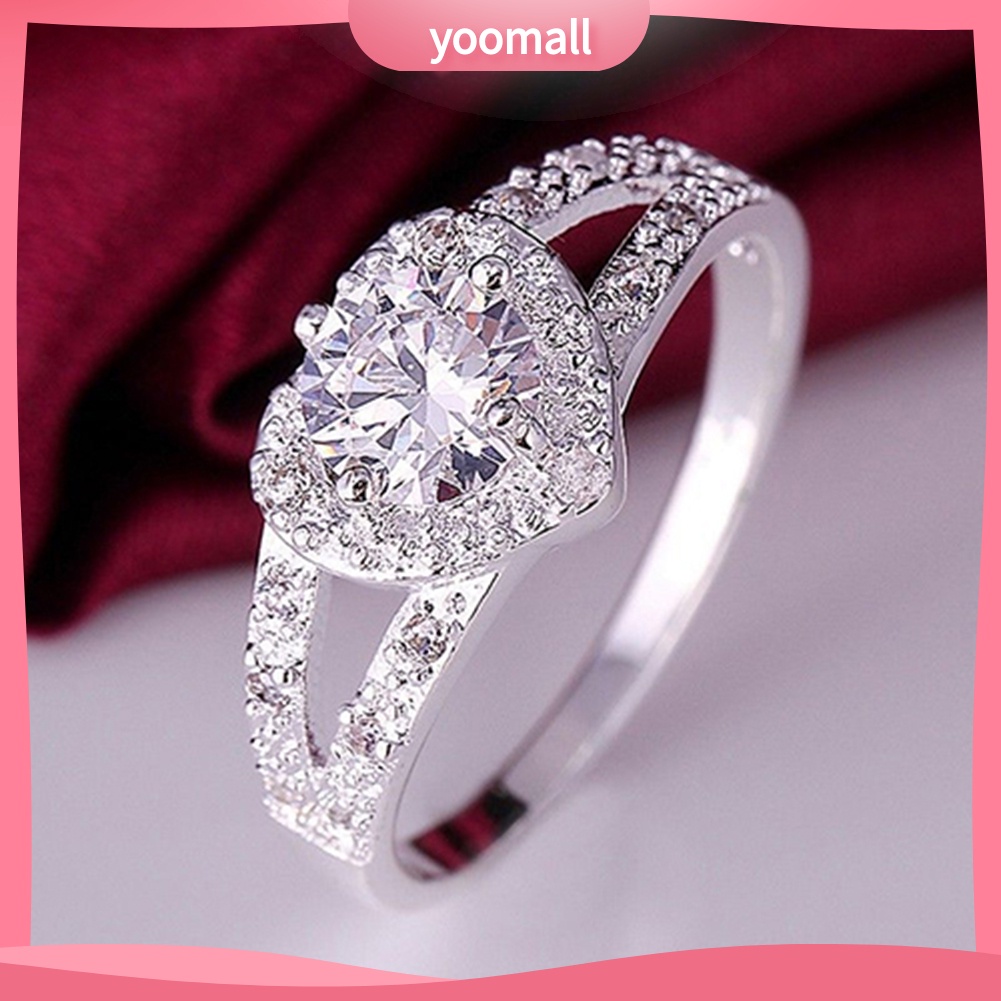 Nhẫn mạ bạc 925 mặt hình trái tim đính đá lấp lánh thời trang