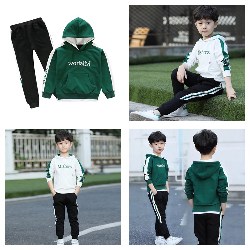 Bộ 2 món áo hoodie + quần dài phong cách thời trang thể thao cho trẻ em