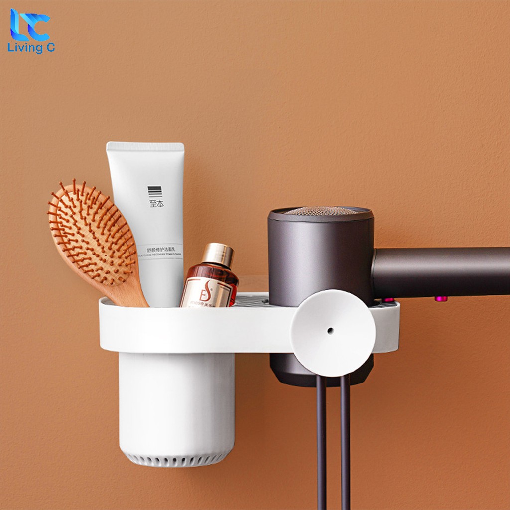 Giá đỡ máy sấy tóc dán tường cao cấp Living C, kệ nhà tắm đựng máy sấy tóc đa năng treo tường chịu lực _SCC