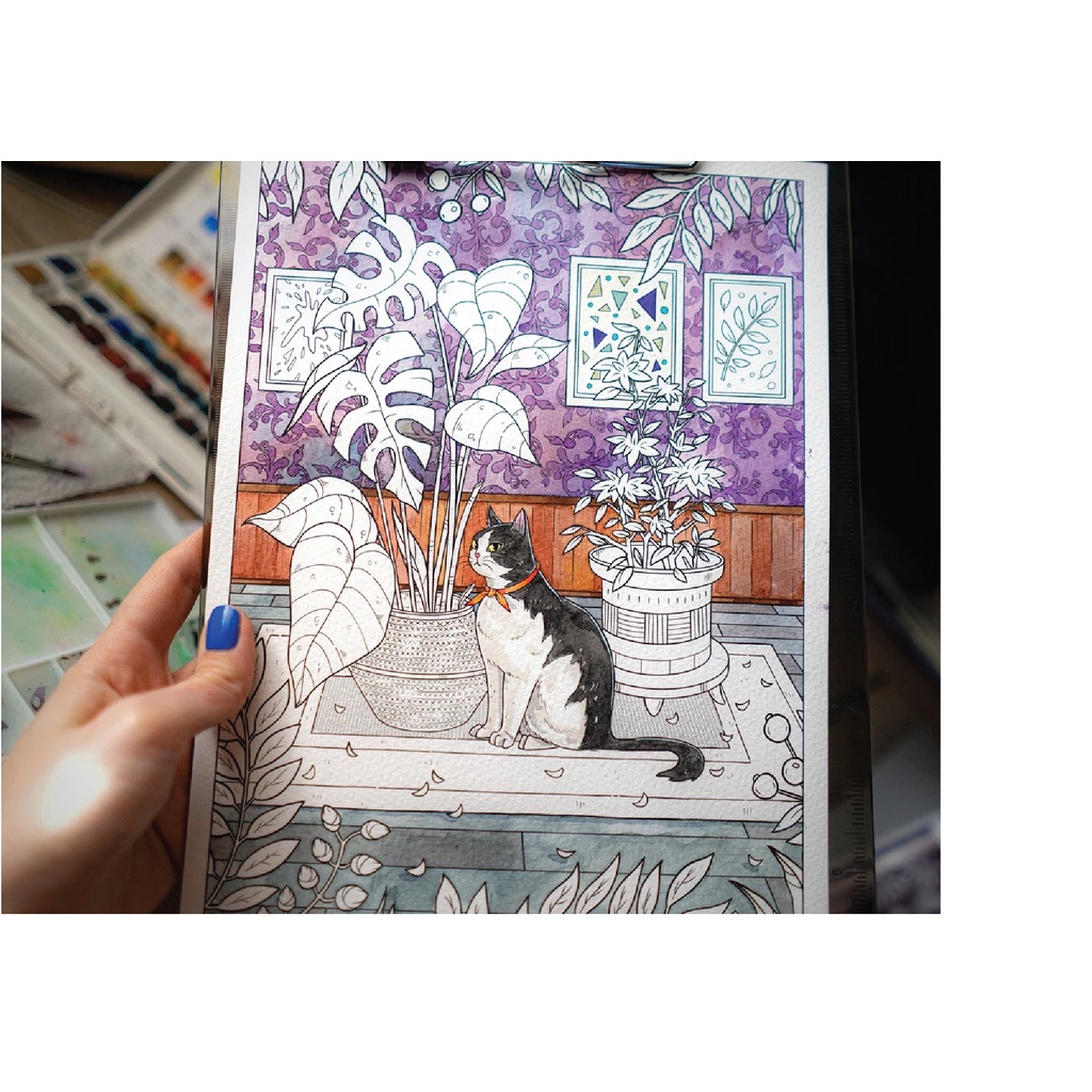 Line art tranh tô màu bộ tranh nội thất combo 12 tranh giấy dầy vẽ màu nước