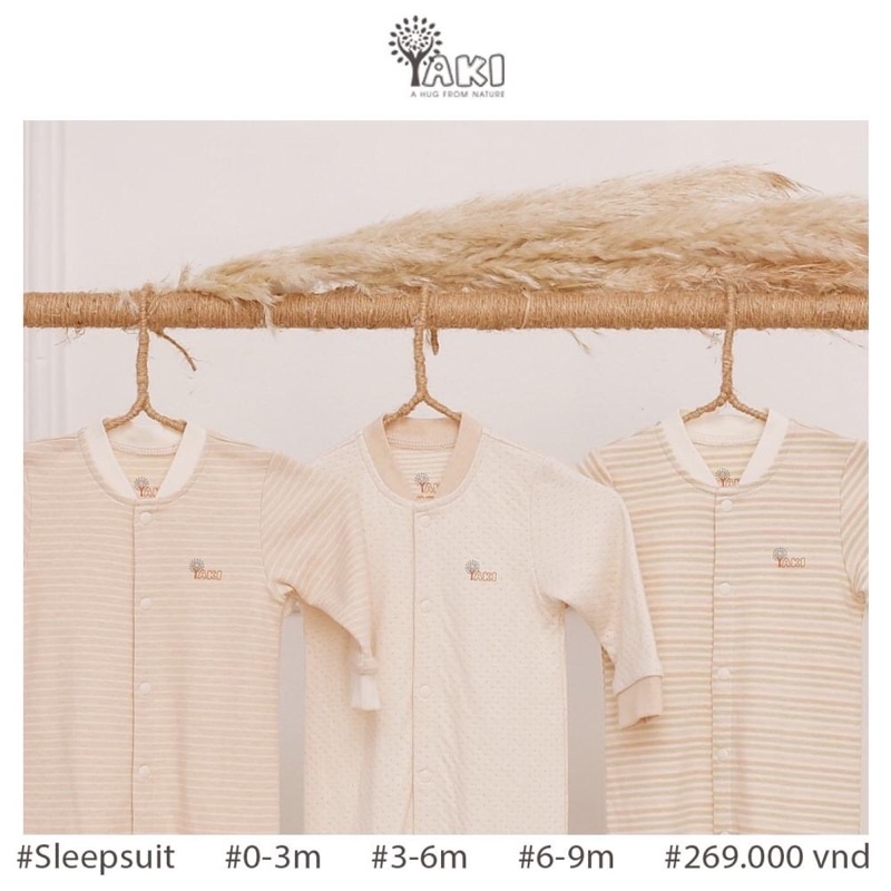 Body liền bàn chân Yaki chất liệu cotton organic 100% cho bé sơ sinh