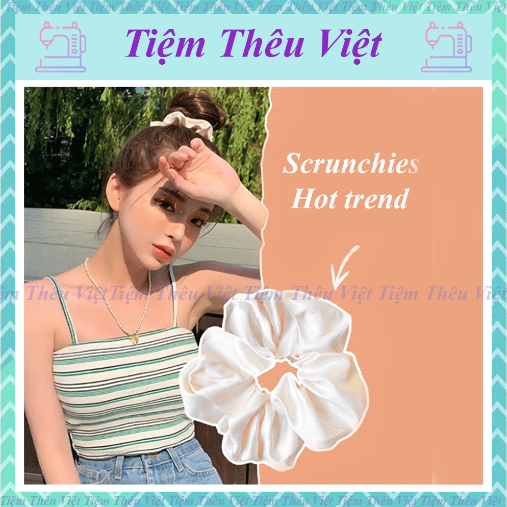 Dây Cột Tóc Scrunchies Size Lớn Tiệm Thêu Việt Chất Liệu Satin