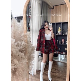 Set dạ tweed đỏ tết