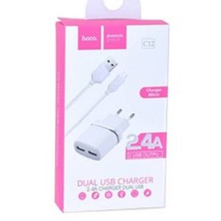 Bộ cốc cáp sạc 2 cổng USB Hoco C12 - 2.4A cổng sạc Micro USB