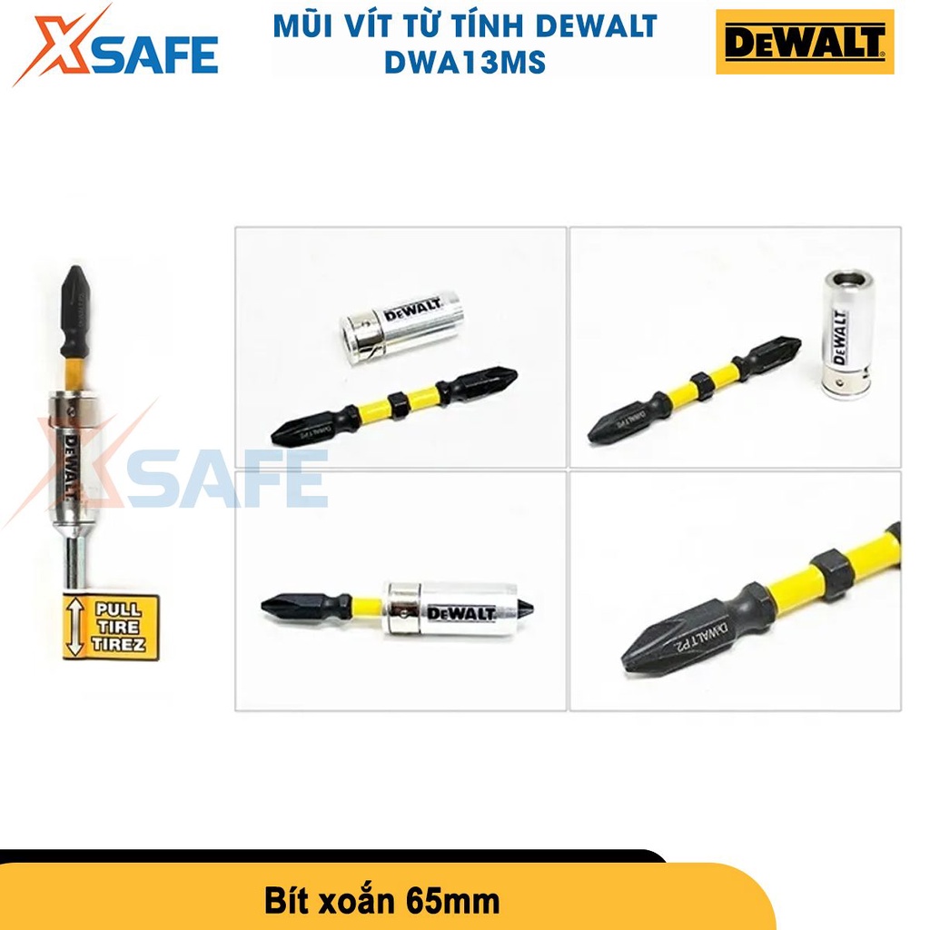 Mũi vít từ tính Dewalt DWA13MS kích thước PH2x65mm khóa nam châm 13mm, chất liệu thép Cro cao cấp - chính hãng