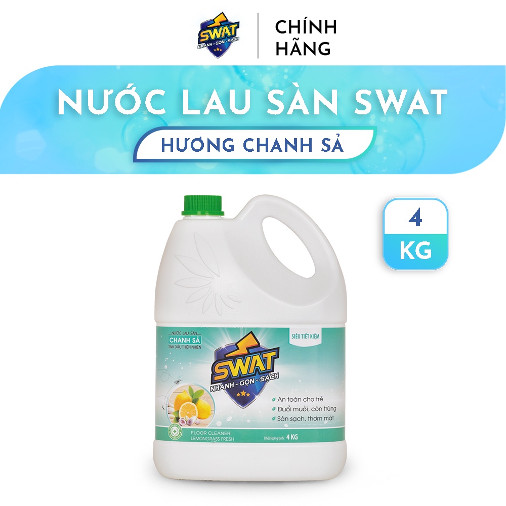 Nước Lau Sàn SWAT Hương Chanh Sả Can 4Kg Tiết Kiệm