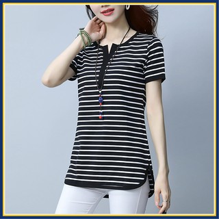 AP27 - Áo thun nữ thời trang tay ngắn, sọc cotton đen trắng. Làm đồ đi chơi, đồ công sở, đồ mặc nhà, đồ đi ngủ. Macmot