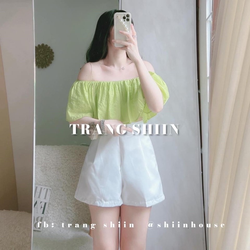 Áo Trễ Vai Xanh Hồng (Hình Thật ) Áo Trễ Vai Mùa Hè 2023