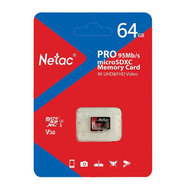 Thẻ Nhớ Netac 64GB U3 Pro Micro TF Tốc Độ Cao 95MB/S - Chính Hãng.