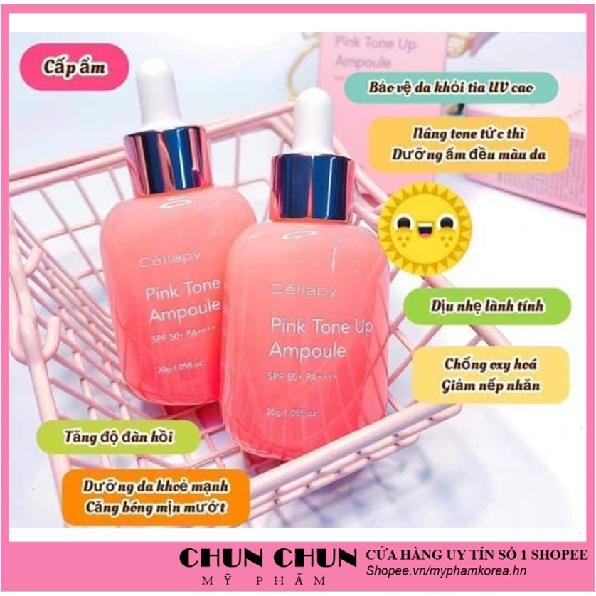 Serum trắng da nâng tone chống nắng Pink Tone Up Ampoule SPF 50+ PA++++ Hàn Quốc 30ml giúp bảo vệ da trắng sáng da