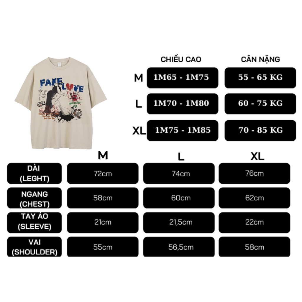 Áo thun oversize FAKE LOVE - Áo phông anime unisex nam nữ