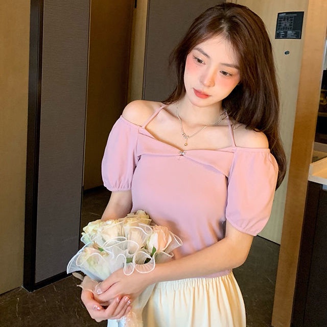 Áo thun COZOK ngắn tay kiểu cổ yếm xinh xắn phong cách Hàn Quốc