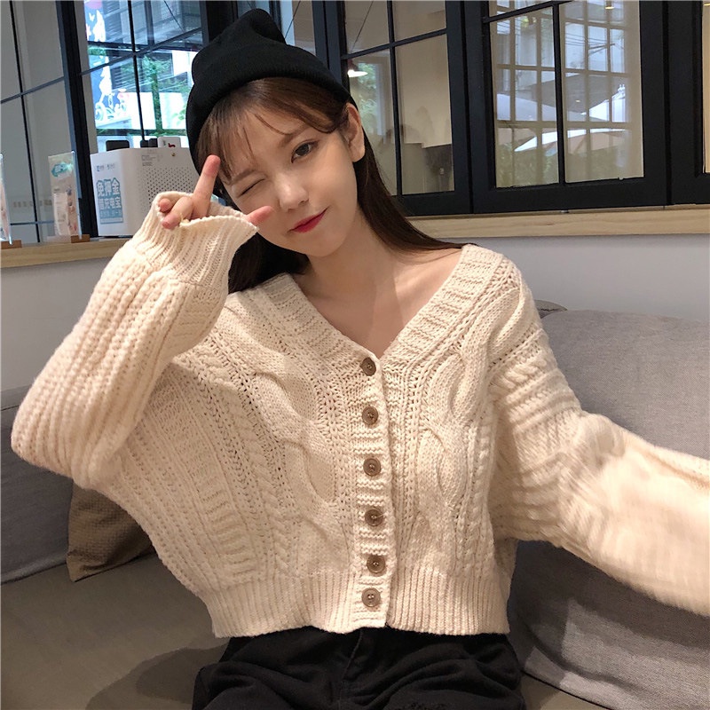 Áo khoác Cardigan dệt kim cổ chữ v tay dài dáng rộng phong cách retro dành cho nữ 2021