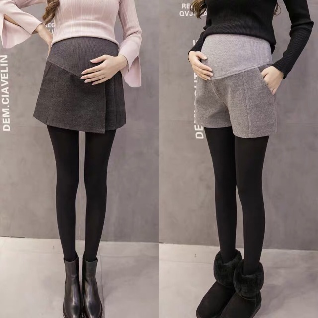 🤰quần short thu đông cho bà bầu(hàng quảng châu)sẵn quần đen M
