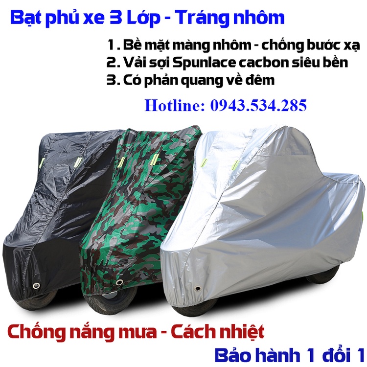 Áo trùm xe máy, Bạt phủ áo trùm che xe máy 3 lớp chống nóng, có phản quang cảnh báo, size to vừa được SH - HÀNG MỚI 2022