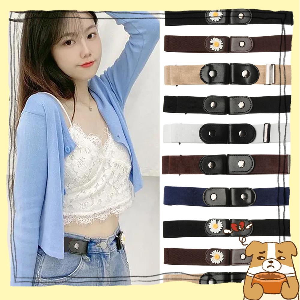 Thắt Lưng Da PU Co Giãn Không Khóa Hình Hoa Cúc Dành Cho Nam Nữ