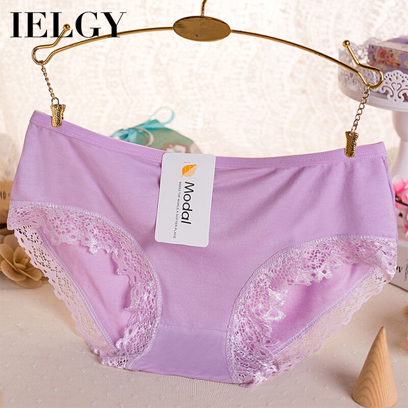 IELGY Quần Lót Tam Giác Lưng Thấp Màu Trơn Phối Ren Quyến Rũ Cho Nữ