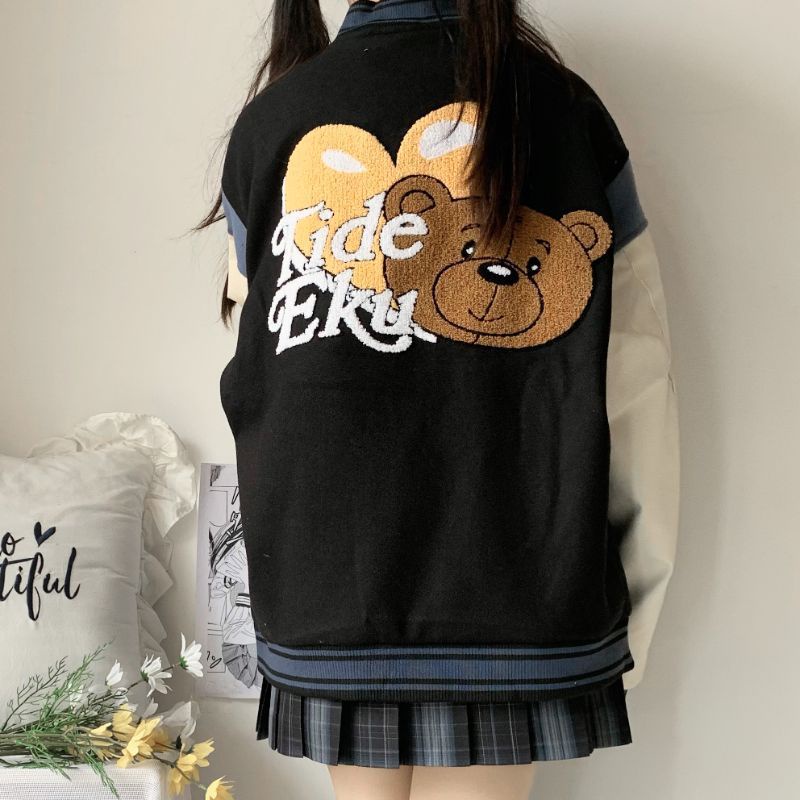 Áo khoác bomber nam nữ, áo bóng chày unisex cam / đen Tide Eky cool ngầu