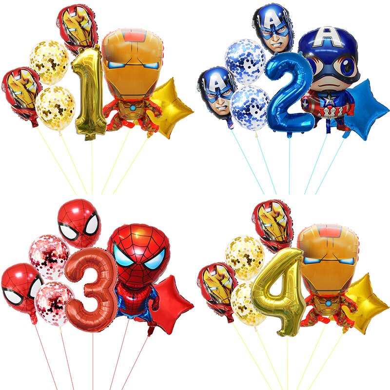 Set 7 Bong Bóng Nhôm Hình Người Nhện Đội Trưởng Mỹ Trang Trí Tiệc Sinh Nhật