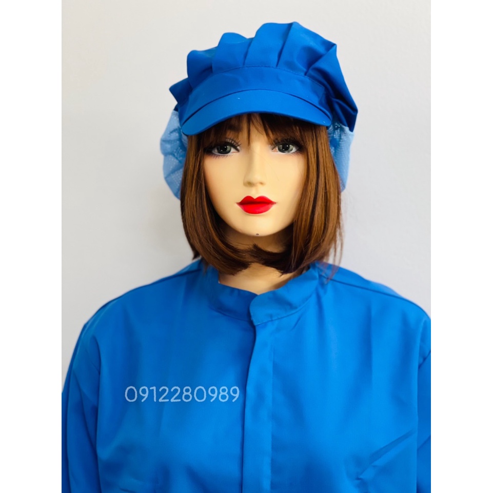 Đồng phục ngành thực phẩm, thủy sản vải kaki màu xanh dài tay _ Hình chụp thật