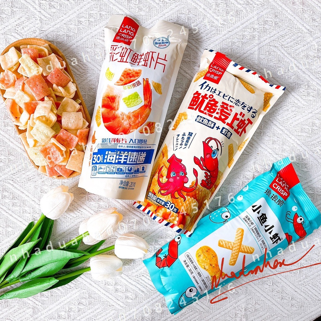 HOT- Một gói bánh snack bimbim không dầu vị tôm cá mực rau củ cho bé Lang Lang Hongkong gói 30gam