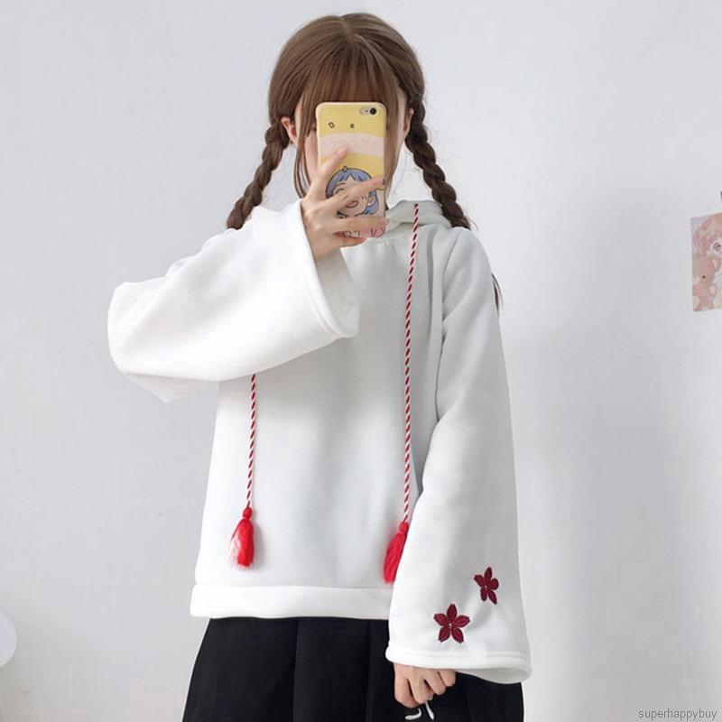 Áo hoodie họa tiết tai mèo phong cách Nhật Bản đáng yêu