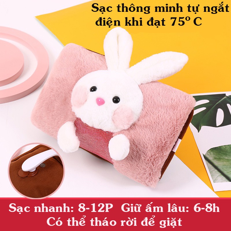 Túi sưởi ấm chườm nóng sạc điện an toàn hình vịt và thỏ dễ thương (hàng có sẵn)