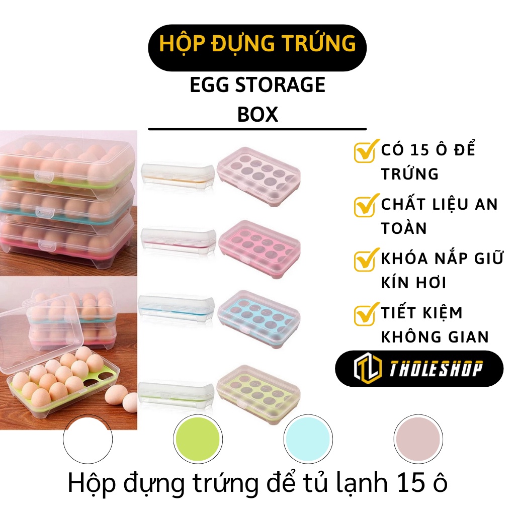 Khay Đựng Trứng 15 Ô - Hộp Bảo Quản Trứng Để Tủ Lạnh Có Nắp Đậy Kín, Đế Chống Trượt 1090