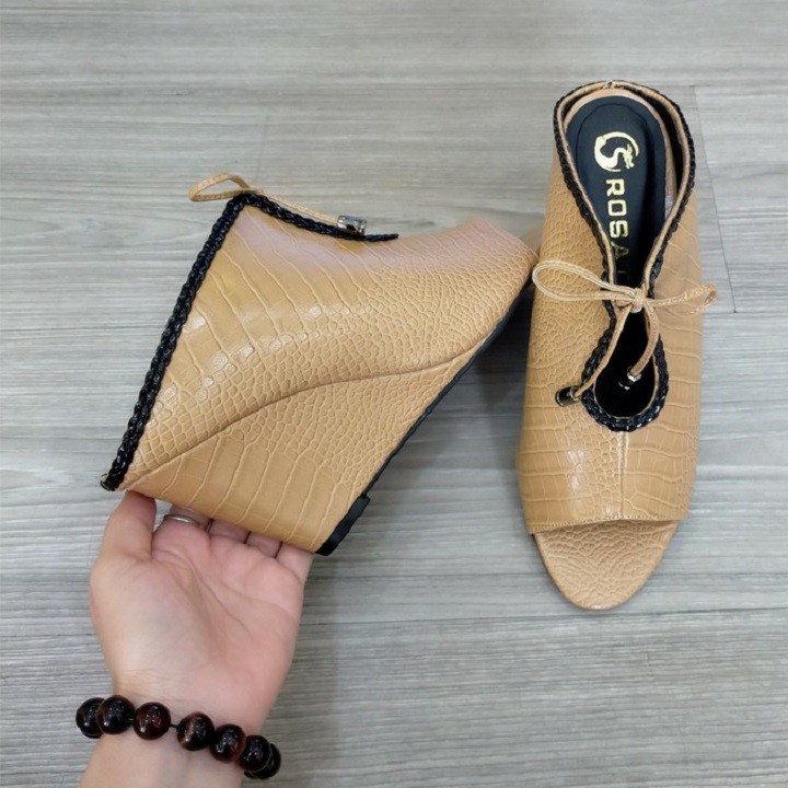 Giày sandal nữ cao gót đế xuồng 7p hàng hiệu rosata hai màu đen nâu ro271