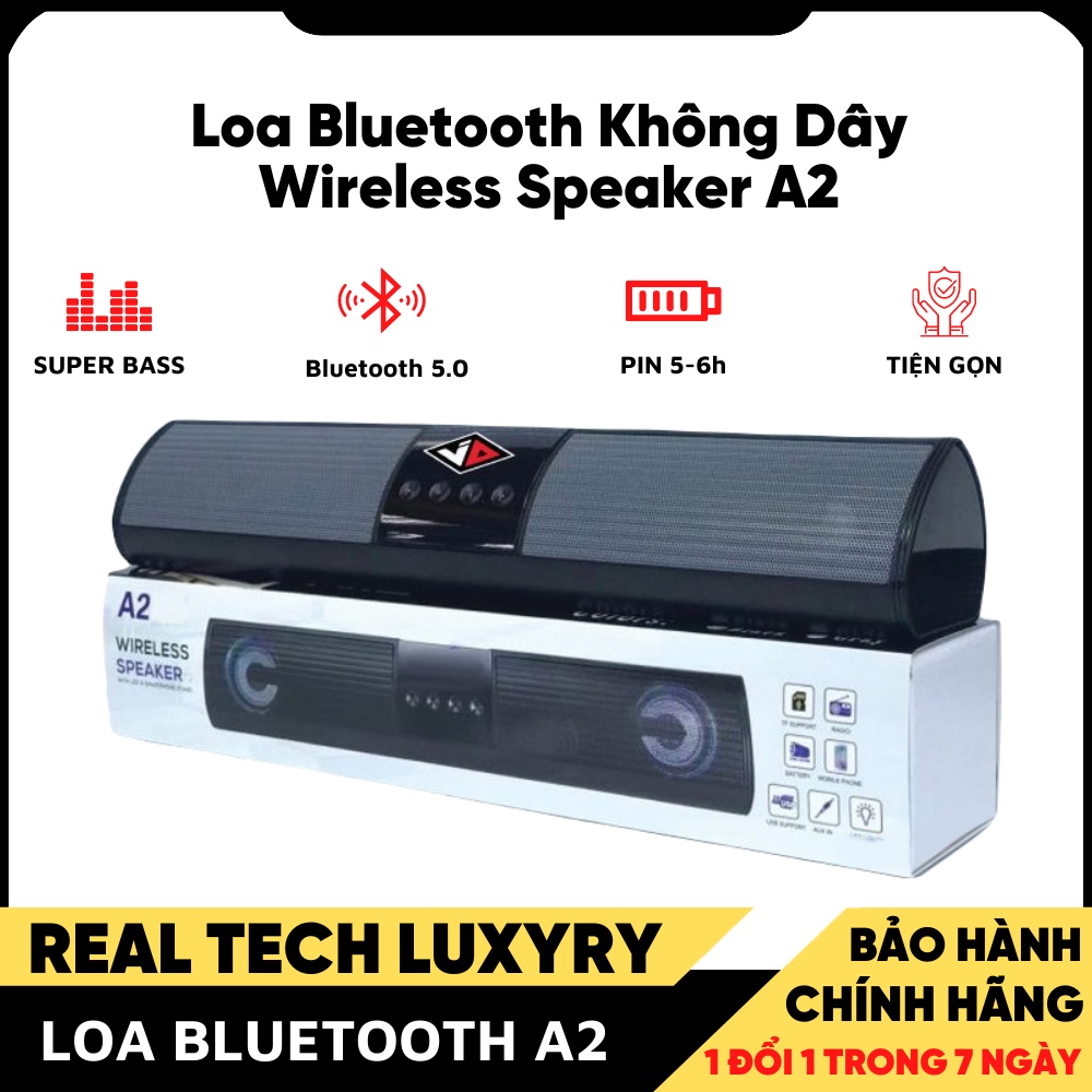 Loa Bluetooth A2 Kiểu Dáng Dài Để Bàn Có 2 Loa Hỗ Trợ Bluetooth V5.0, USB ,Thẻ Nhớ Tích Hợp Pin , Đài FM speaker