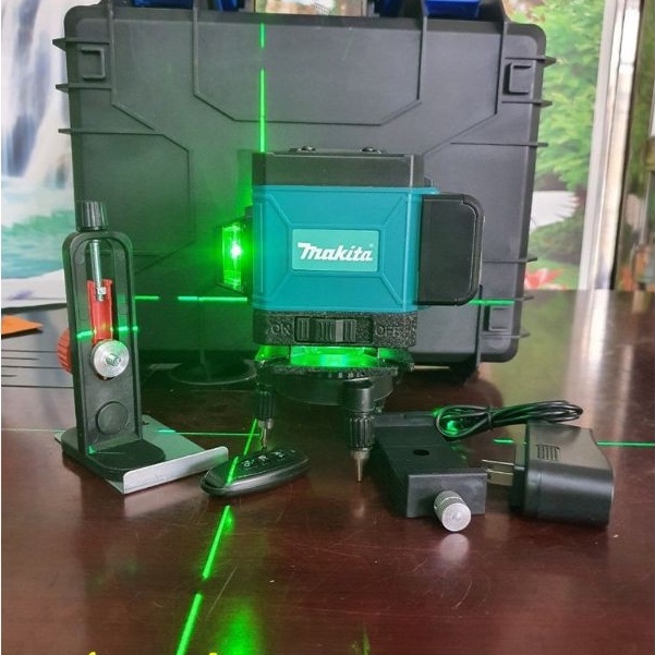 Máy cân mực bắn cốt máy cân bằng laser MAKITA 12 tia xanh laze có điều khiển, sạc, chân đế máy, hộp nhựa