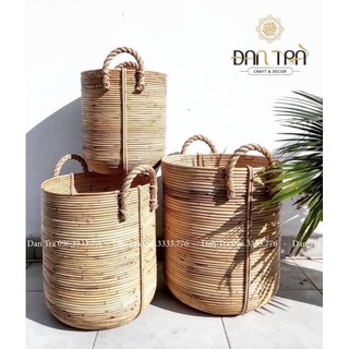 Sọt Mây Cao Cấp Đựng Đồ Chống Ẩm, Sọt Đựng Đồ Song Mây Có Quai Xách, Decor Mây Tre ĐAN TRÀ, Nội Thất Mây Tre Đan