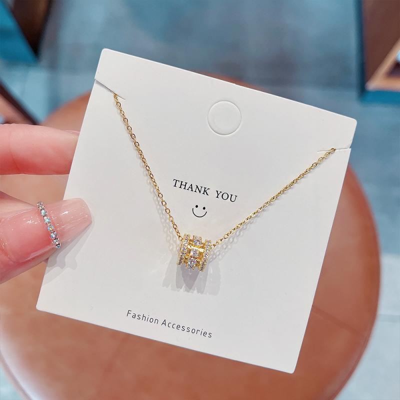 XiaoboACC Vòng Cổ Thép Titan Mạ Vàng Đính Kim Cương Giả - 38CM+6CM